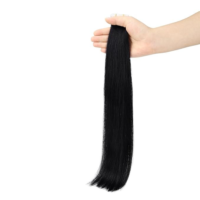 Full Shine Virgin Tape in Hair Extensions Color 1 Jet Black Tapes Extensions 14 Inch Remy Hair Extensions Tape in 25 Gram Double Sided Tapes Hair Extension 10 Pcs Long Lasting for Women
