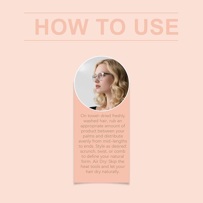 Air Dry Cream for Hair - Smoothing & Frizz Control Cream with Coconut Oil & Castor Oil - Weightless Styling Cream Enhances Natural Texture, Defines Curls & Waves, Travel Size