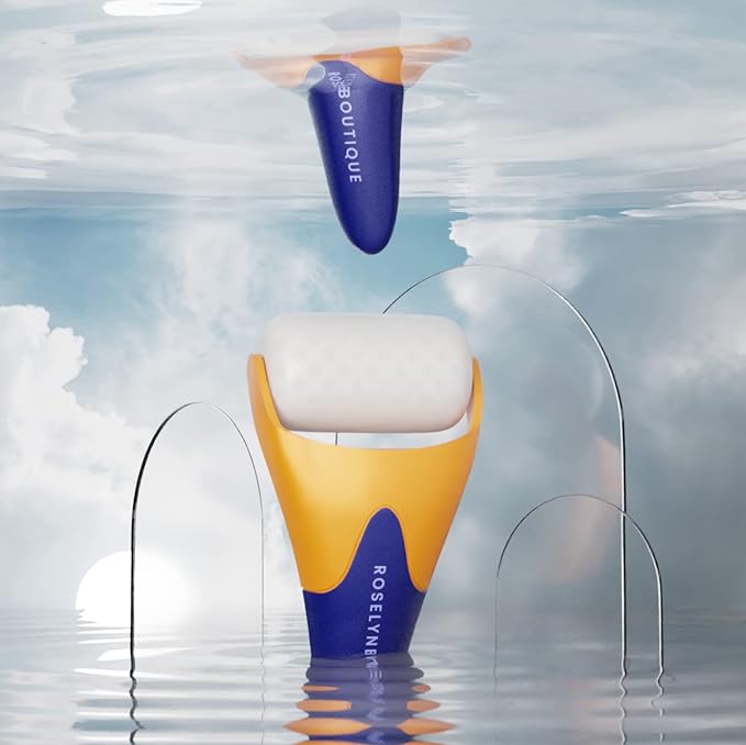 ROSELYNBOUTIQUE Ice Roller for Face &Gua Sha Facial Tools - Fine Lines Puffiness Facial Massager Skin Care Tools Self Care Gifts for Men Women (Orange Blue)