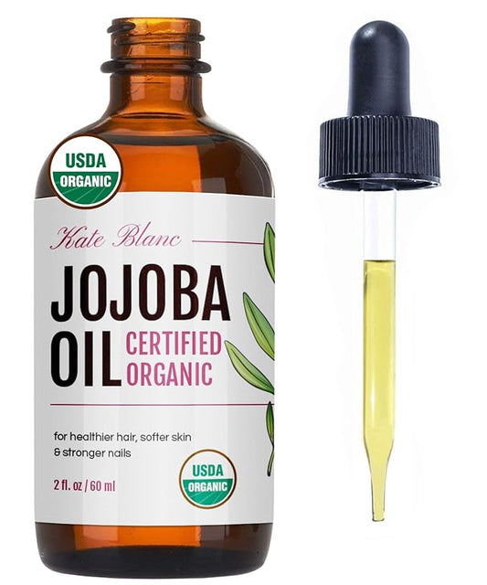 Kate Blanc Cosmetics Organic Jojoba Oil for Hair, Skin & Face (2oz, 100% Pure, Cold Pressed, Natural). Gua Sha Oil for Face & Dermaplaning