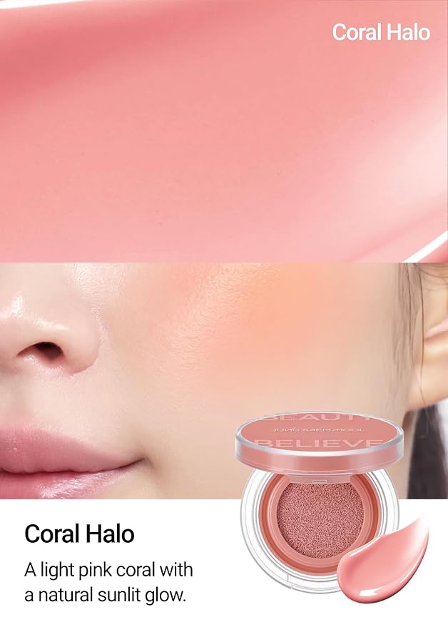 JUNG SAEM MOOL Artist Cushion Blush | Easy to Blend with Puff, Buildable Liquid Blush for Cheeks with a Dewy & Natural Finish, Korean Makeup (Coral Halo)