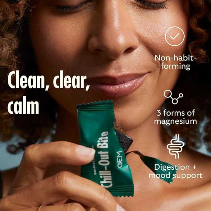 GEM Calm Bite | Supports Calm Mind & Clarity | Magnesium L-Threonate, Golden Chlorella, Lemon Balm | Holistic Non-Habit Forming | Gluten Free, Soy Free, Banana Cinnamon (28 Count)