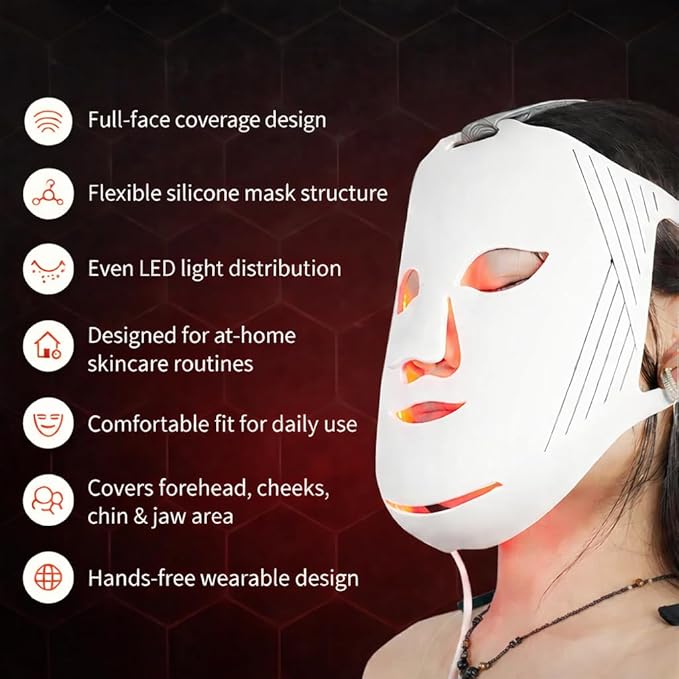 G17 LED Light Therapy Mask FSA Eligible Acne Treatment, Red Light Therapy for Face with Red, Blue, and Near Infrared Lights – Adjustable Brightness & Timer – Flexible LED Mask for Face