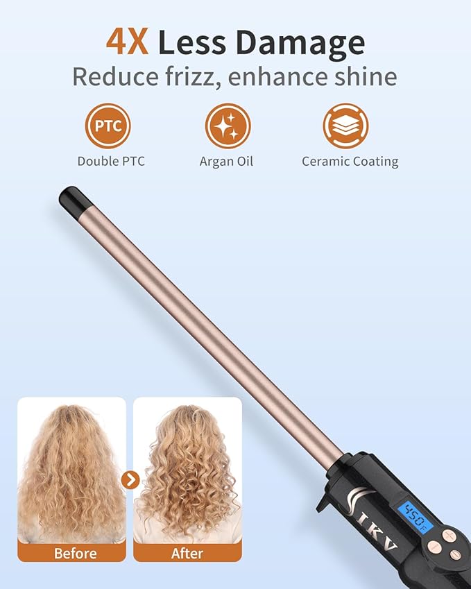 1/2 Inch Curling Wand for Short&Long Hair,Dual Voltage Small Wand Curling Iron for Tight Curls, Extral Long Hair Curling Iron with Tourmaline Ceramic,10 Adjustable Temp