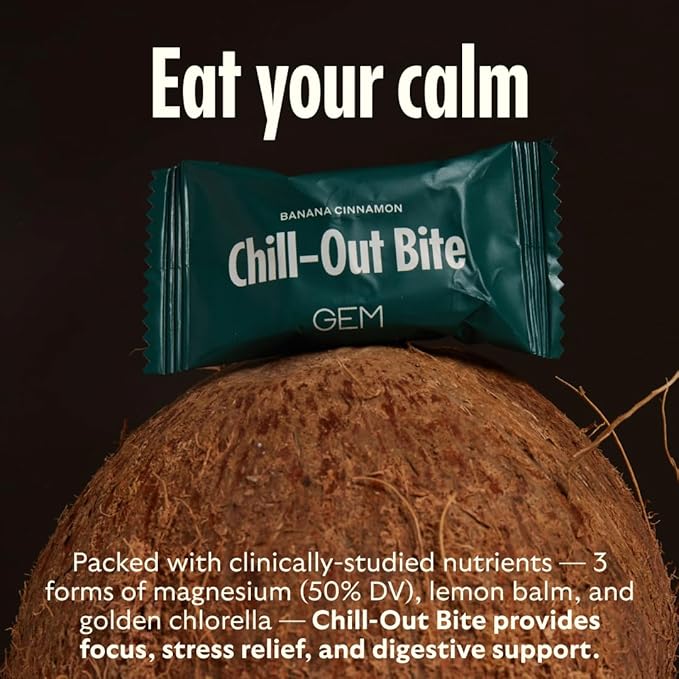 GEM Calm Bite | Supports Calm Mind & Clarity | Magnesium L-Threonate, Golden Chlorella, Lemon Balm | Holistic Non-Habit Forming | Gluten Free, Soy Free, Banana Cinnamon (28 Count)