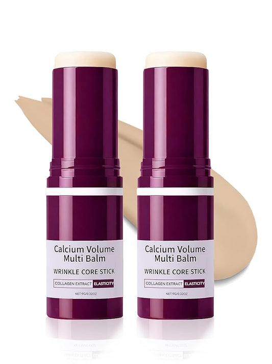 Calcium Multi Balm Stick, Calcium Volume Multi Balm, Korean Collagen Moisturing Stick, Anti Wrinkle Stick, Anti-aging, Hydrating, Firming Skin, Almond Suitable for Eyes, Neck, Face (2PCS)