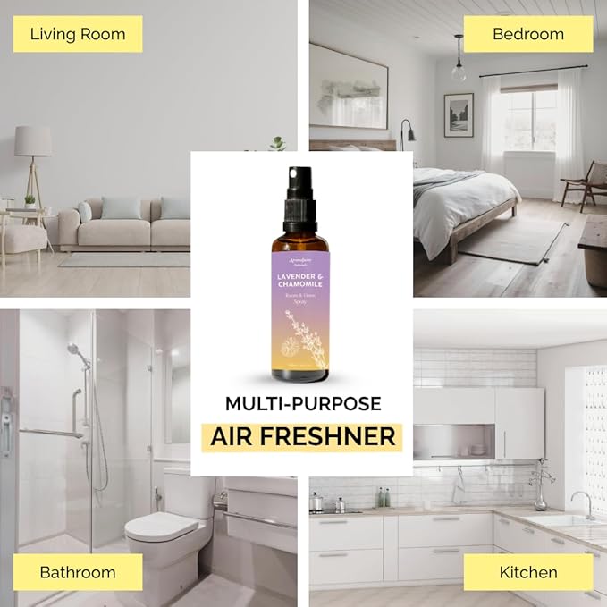 Lavender & Chamomile Room, Linen & Pillow Spray by Aromafume | 100ml/3.38 fl oz | with Pure Lavender Essential Oil | Aromatherapy Spray for Relaxation | Air Freshener