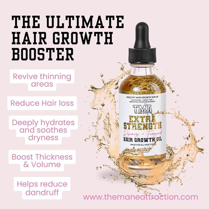 The Mane Attraction Extra Strength Rosemary + Fenugreek Herbal Hair Growth Oil | Infused With Castor Oil for ALL Hair Types Mini, 2oz