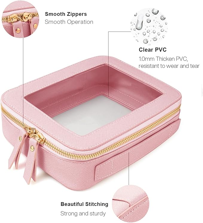 Travel Clear Makeup Bag Set, TSA Approved Cosmetic Bag Case with Zipper Portable Makeup Pouch Toiletry Bag Traveling Cosmetic Organizer Storage Bag Car Organizer Car Essentials