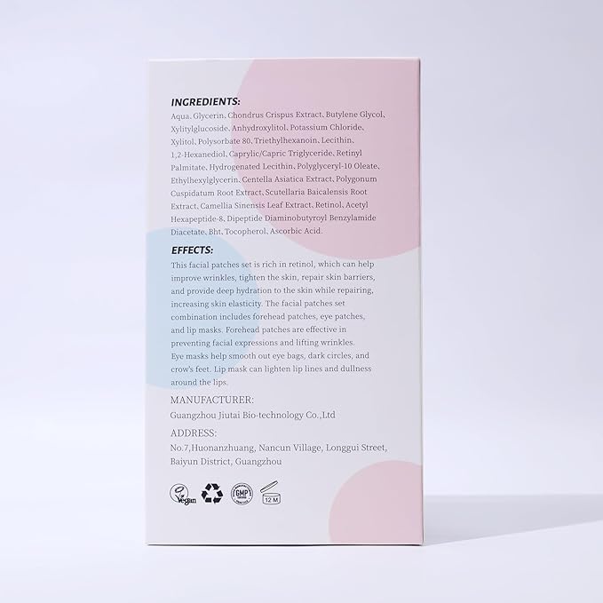 Yeokoe Forehead Wrinkle Patches,Under Eye Patches and Lip Mask 30 PCS. Face Masks Skincare With Retinol Serum For Anti-aging Puffy Eyes and Dark Circles