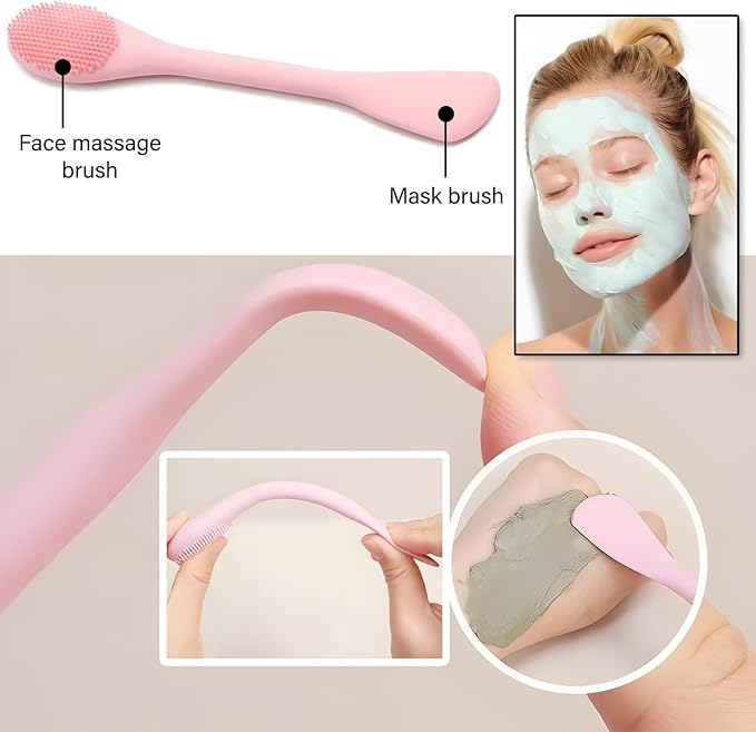 Silicone Facial Mask Applicator Face Masks Skincare Brush Facial Scrubber Double-Head Lotion Spatula Scoop for Makeup,Foundation,Cream,Lotion,Moisturizer,Gel,Peel,Mud Masks (Pink+Purple)