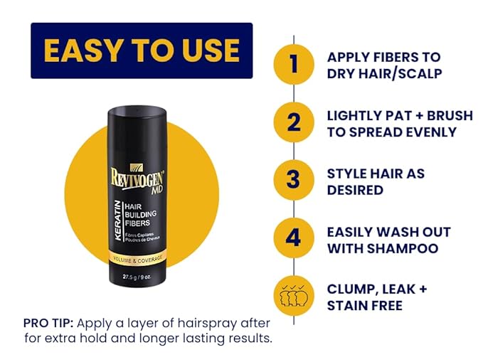 Revivogen MD Keratin Hair Building Fibers, Hairline Powder, Hair Fibers, Hair Fibers for Thinning Hair, Hair Fiber Spray, Thick Fiber for Hair Men and Women, Hair Filler, .9oz, Light Brown