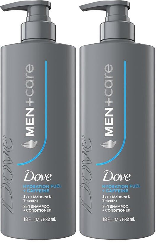 DOVE MEN + CARE Shampoo 1 ct Hydration Fuel to Seal Moisture & Smooth Hair, with Caffeine, 18 FL OZ (Pack of 2)