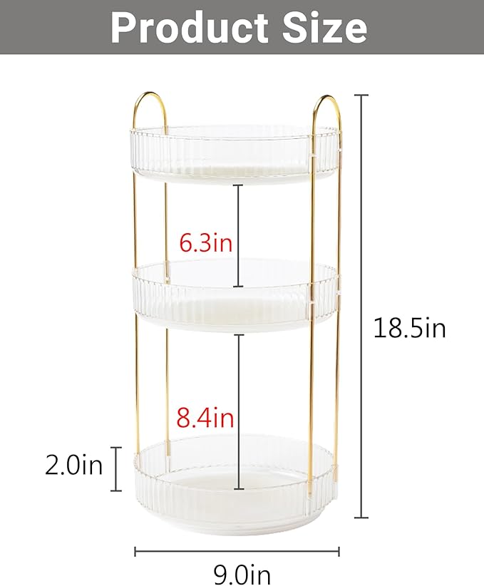 360 Rotating Makeup Organizer,3 Tier Large Capacity Make Up Organizers and Storage,Skincare Perfume Vanity Organizers,Bathroom Cosmetics Storage Organizer Countertop (Clear-3 Tier)