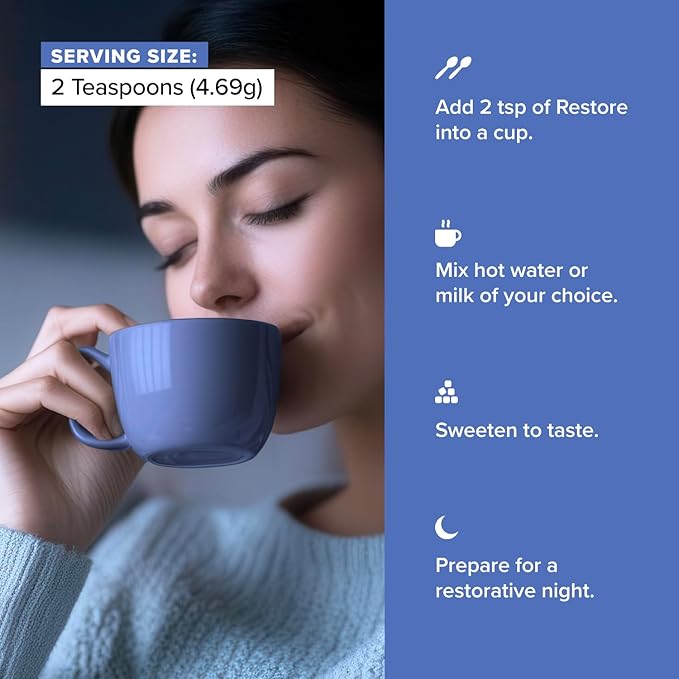 Complement Restore Golden Latte - Calm Magnesium Powder, Deep Sleep Aid Drink - Reishi, Ashwagandha, Valerian & L-Theanine - Nighttime Recovery, Relaxation Adaptogens Mix - No Melatonin (30 Servings)