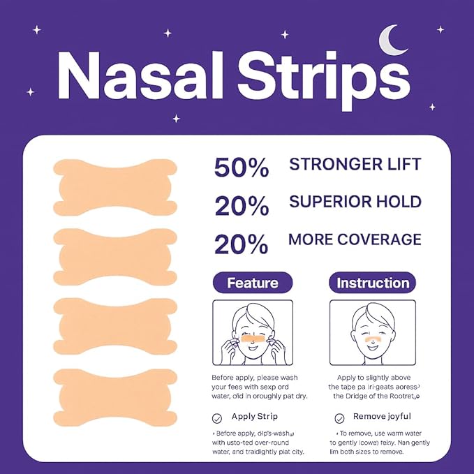 Extra Strength Nasal Strips for Snoring and Nasal Congestion Relief,Drug-Free Breath Better Nose Strips with Strong Adhesive,50% Stronger Lift,Clear Comfortable Design for Sensitive Skin,60 PCS