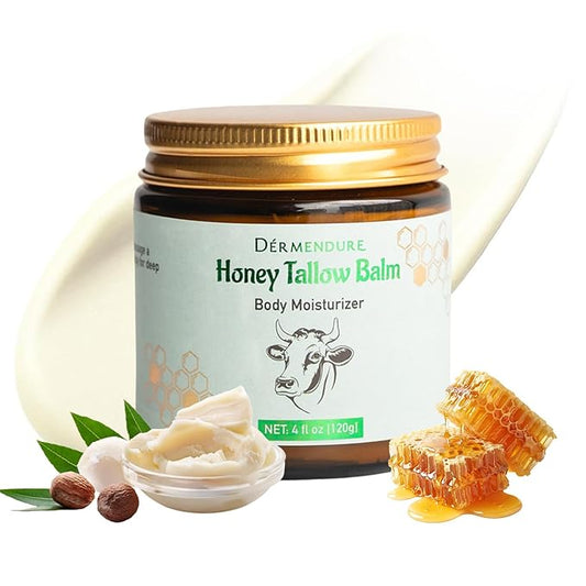 Whipped Honey Tallow Balm for Skin – 100% Grass-Fed beef Tallow, Manuka Honey, Body Butter, Dry Skin Cream, Natural Moisturizing Cream for Dry, Sensitive Skin, Eczema & Body Care, 4 oz