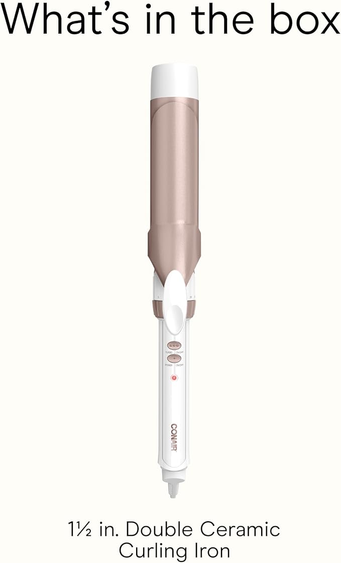 Conair Double Ceramic 1 ½-Inch Curling Iron, 1 ½-Inch Barrel Creates Soft Waves & Curls, Hair Curler for Use on Medium & Long Hair, White/Rose Gold