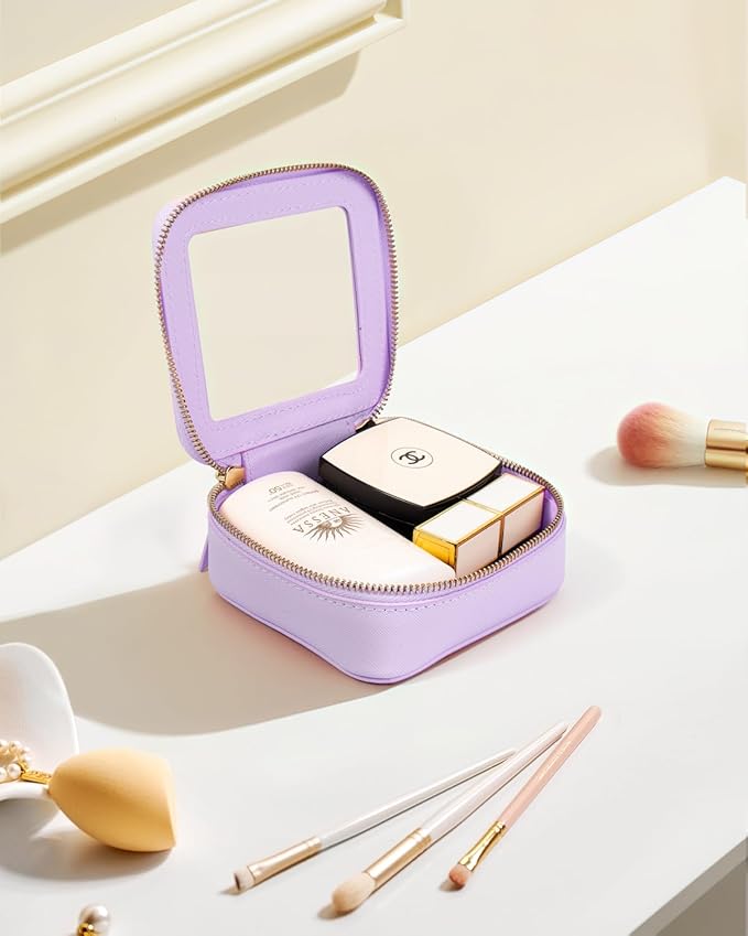 LETGO Clear Makeup Bags, TSA Approved Toiletry Bag with Zipper, Mini Clear Makeup Organizer Fit Carry-on Travel Essentials,Clear Cosmetic Bags for Women Men (0-Mini-Purple)