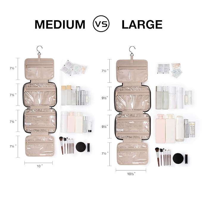 BAGSMART Toiletry Bag Travel Bag with Hanging Hook, Water-resistant Makeup Cosmetic Bag Travel Organizer for Accessories, Shampoo, Full-size Container, Toiletries (Black, Medium)