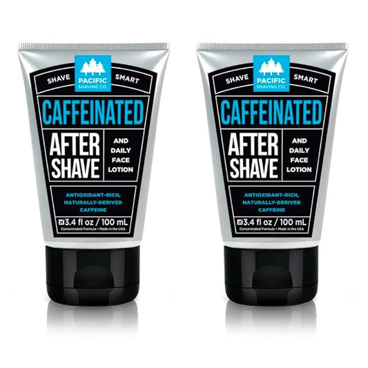 Pacific Shaving Company Caffeinated Aftershave, Men's Grooming Product - Antioxidant Daily Face Lotion + After Shave - Spearmint Post Shave Balm for Sensitive Skin (3.4 Fl Oz, 2 Pack)