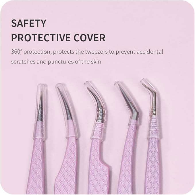 Eyelash Extension Tweezers,Fiber Tip Grip Boot Volume Lash Tweezers,Professional Pointed Lash Extension Tweezers for Easy Lash Application and Removal-F01