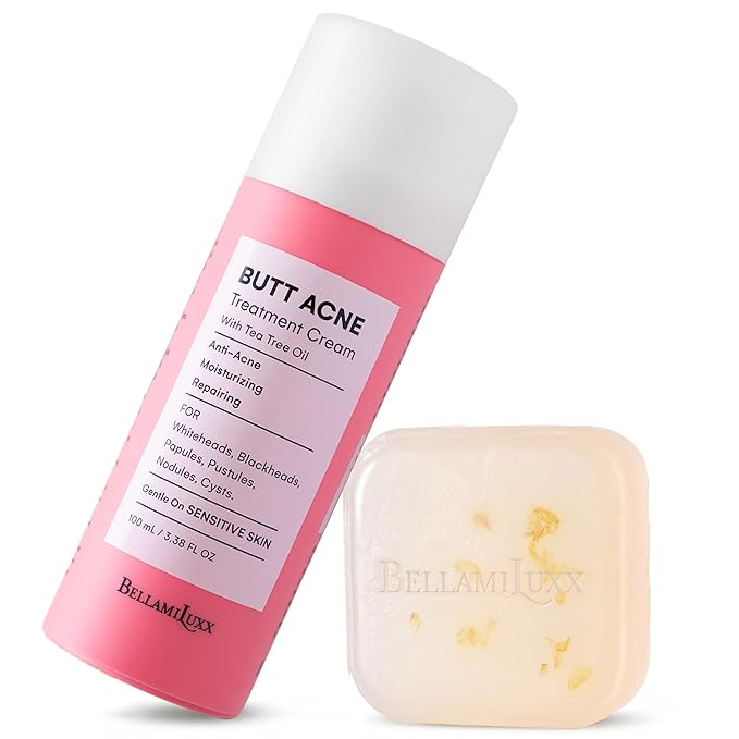 BellamiLuxx Butt Acne Treatment Set: Acne Soap Bar + Butt Treatment Lotion for Breakouts on Buttocks, Thighs, Back, Chest & Ingrown-Prone & Folliculitis-Prone Skin – Helps Reduce Body Breakouts