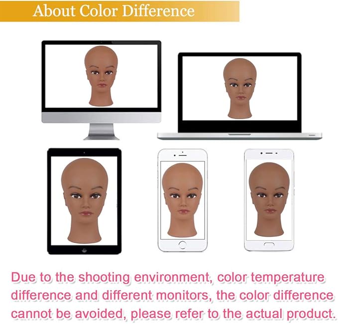 Bald Mannequin Head with Eyelash Female Wig Head Professional Cosmetology for Wig Making and Display Hat Helmet Glasses or Masks Display Head Model with Free T-Pins (Dark Brown)