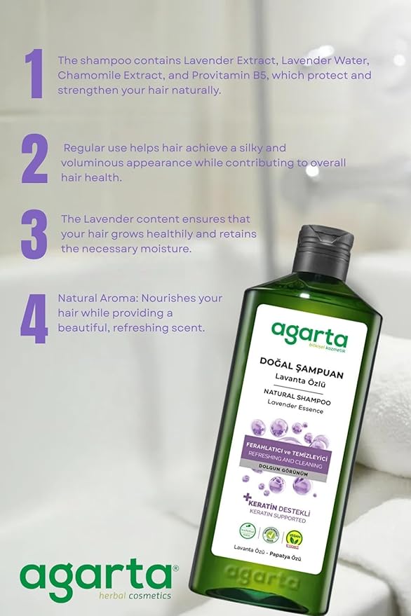 Lavender Shampoo – Botanical Hair Care Shampoo with Lavender Extract for Softness & Shine, Vegan Clean Formula – 14 fl oz