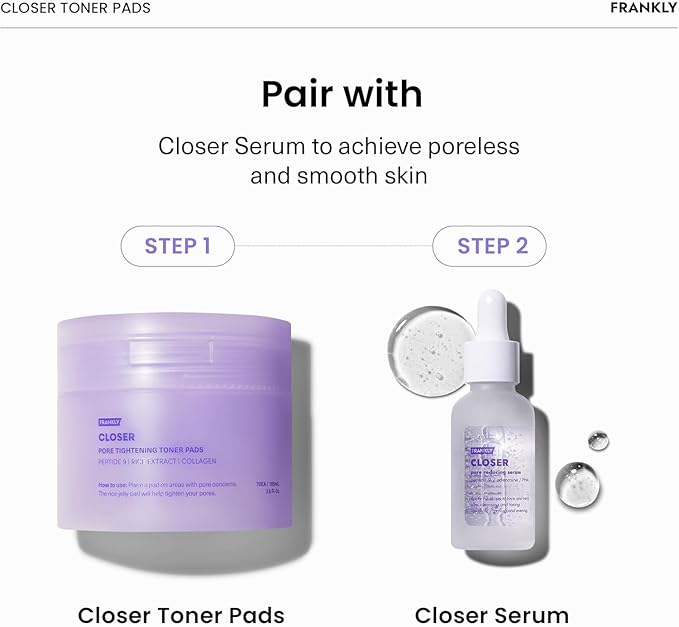 FRANKLY Pore Closer Toner Pads l Rice Jelly Pads with 9 Peptides, Vegan Collagen, Rice Extract l Pore Minimizer l Hydrating for All Skin Types l Korean Skin Care | 70 Count