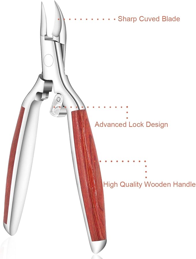 Nail Clipper,Toenail Clippers for Thick and Ingrown Nails,Heavy Duty Podiatrist Toenail Nippers for Seniors Fingernails,Toenails Pedicure,Wooden Handle,Sharp Blade