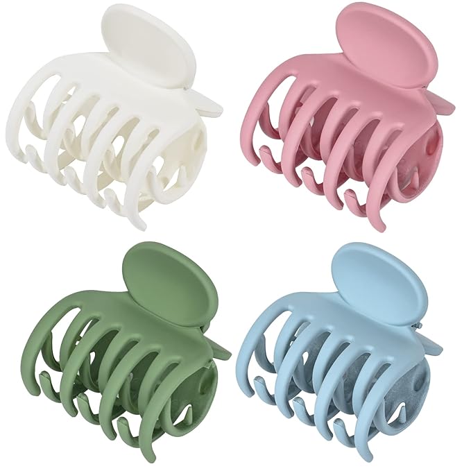 DEEKA Hair Clips Small Claw Clips for Thin Hair 4 Pack Double Row Teeth 1.6" Medium Matte Non-slip Short Hair Accessories for Women and Girls -Green Blue Pink