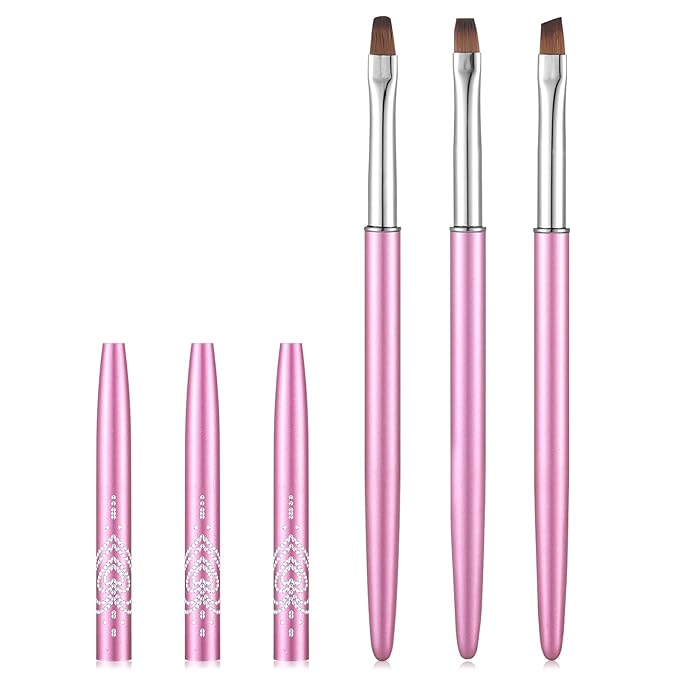 Metal Purple Nail Art Clean Up Brushes for Cleaning Polish Mistakes on the Cuticles, Acetone Resistant Nail Brush, Fingernail Cleaning Brushes for Nail Art and Designs (Round&flat&Bevel)