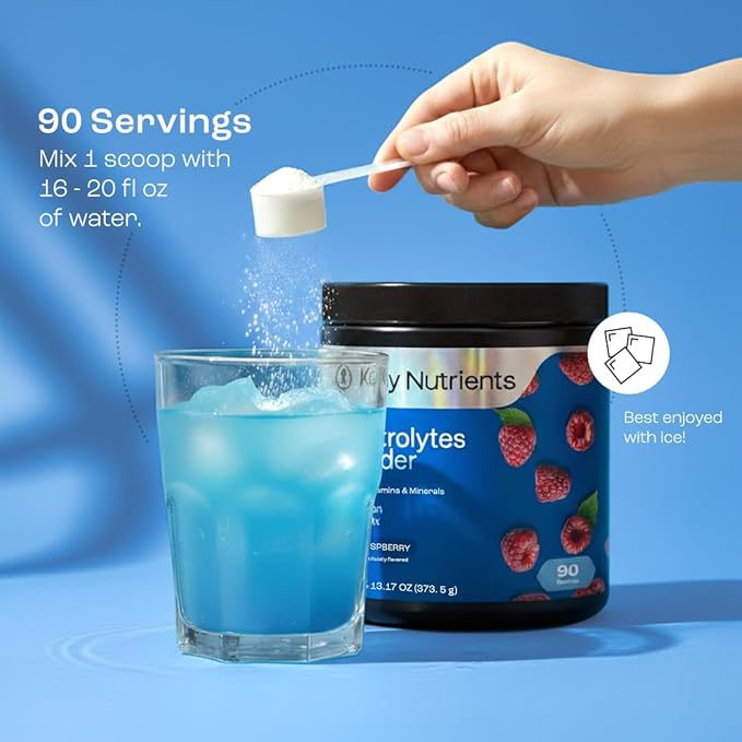 KEY NUTRIENTS Multivitamin Electrolytes Powder No Sugar - Sweet Blue Raspberry Electrolyte Powder - Endurance & Energy Supplement - Hydration Powder - No Calories - 90 Servings - Made in USA