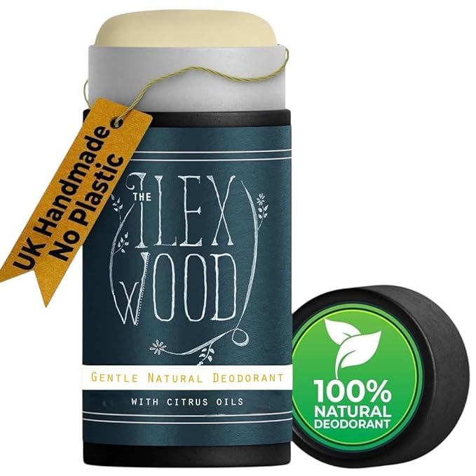 The Ilex Wood Natural Deodorant - 2.4fl oz. Handmade, Aluminum Salt Free, Plastic Free, Cruelty and Alcohol Free, Vegan, Eco Friendly Cardboard Tube - Gentle Citrus Oils, Sodium Bicarbonate Free.