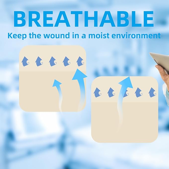 Dr. Med Hydrocolloid Wound Dressing Extra Thin 4"x4"-10 Pack/Box, Waterproof Adhesive Bordered Bandage, for Light Exudate, Abrasions, Pressure Ulcer, Bed Sore, Superficial Wound Care