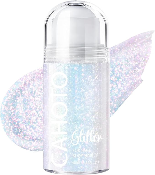 CAHOTO Aurora Rolling Glitter for Face Body & Hair, Sparkling Holographic Chunky Shimmer, Roll-on Sequins for Singer Concert Rave Festival Halloween Party Carnival, 1.35fl.oz