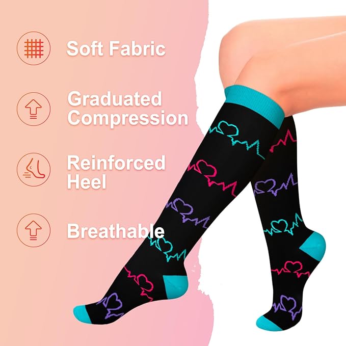 Iseasoo 4 Pairs Compression Socks for Women Circulation-Best Support for Nurses,Running,Athletic,Travel