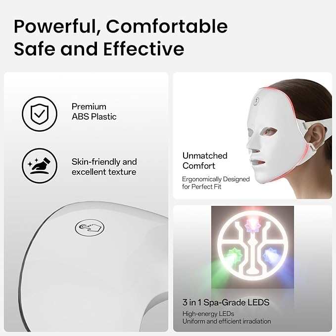 SUERBEATY Red Light Mask For Face, 7-1 Colors Red Light Face Mask, Facial Skincare At Home, Cordless, Portable and Rechargeable