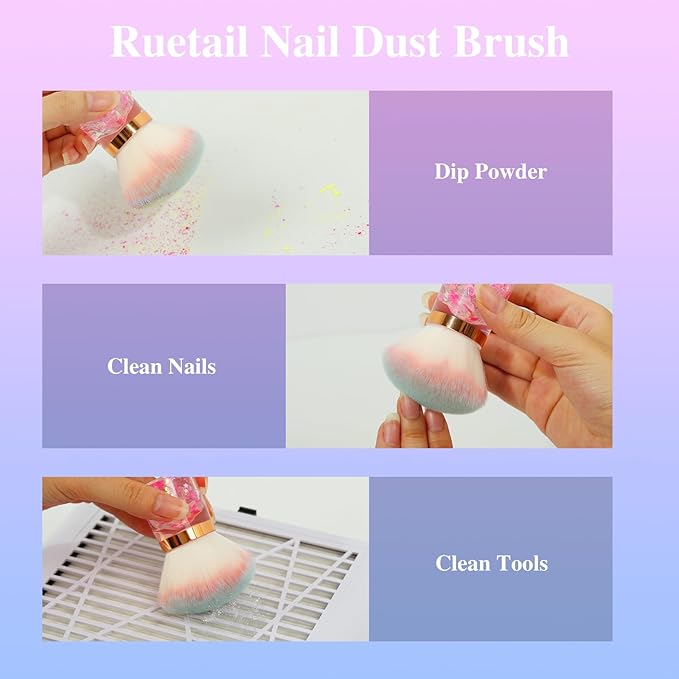 Nail Dust Brush for Nails, Nail Arts Dust Powder Remover Brush, Dust Collector Brush, Blush Brush, Makeup Brushes Acrylic Nail Tools (Pink-Round head)