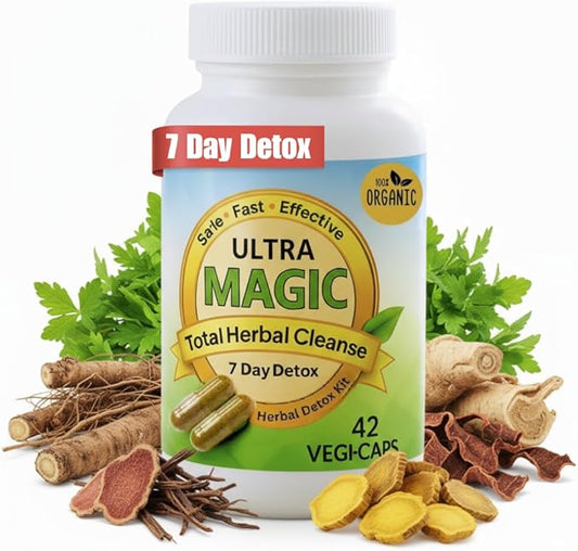 Magic Detox 7 Day Cleanse - Full Body Detox for Toxin Rid, Gut, Kidney & Liver Cleanse - Natural Herbal Detoxify and Cleanser - Non-GMO, Lab Tested, Made in USA - 42 Veg Capsules