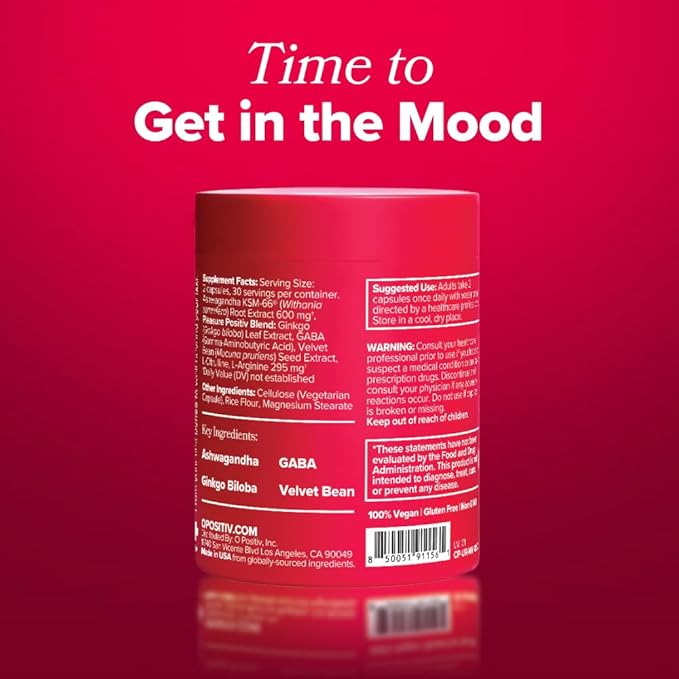 O Positiv URO Vaginal Moisture & Mood – Formulated to Support Vaginal Moisture, Mood & Relaxation – with KSM-66® Ashwagandha, Ginkgo Biloba, Mucuna pruriens, and GABA – 30 Servings