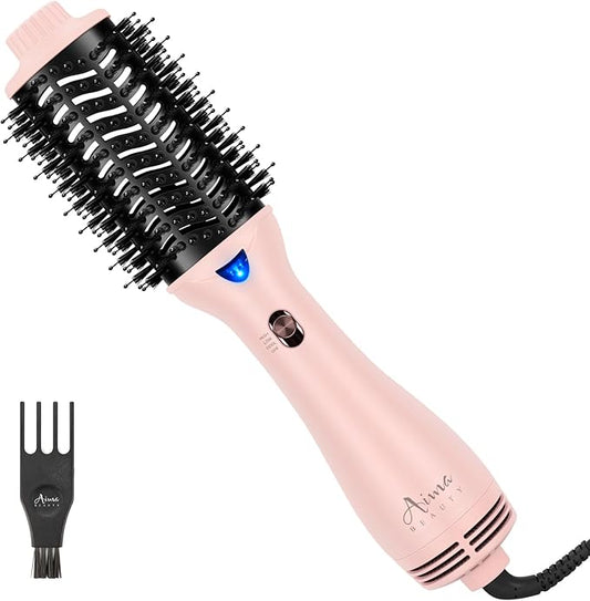 Aima Beauty Blow Dryer Brush - Ionic Ceramic Hot Air Brush for Frizz-Free Straightening & Voluminous Blowout, 2.3‘’/ 60mm Oval Barrel with Nylon Bristles, 360 Surrounded Vent, 3 Heat Settings, Pink