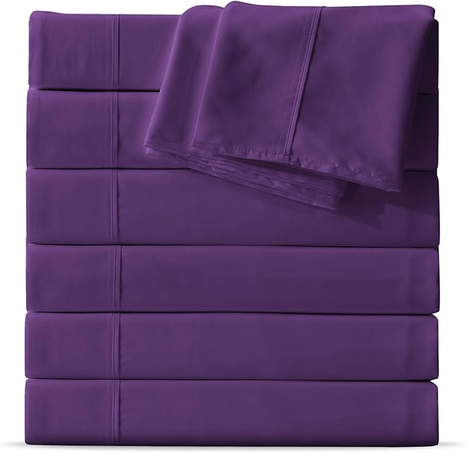Maple&Stone Full Flat Sheet 6 Pack,Premium Soft & Breathable,Brushed Microfiber Fabric,Anti-Shrinkage & Non-Fading,Bulk Flat Sheets Only Full Size (Purple)
