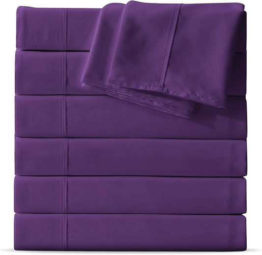 Maple&Stone Queen Flat Sheet 6 Pack,Premium Soft & Breathable,Brushed Microfiber Fabric,Anti-Shrinkage & Non-Fading,Bulk Flat Sheets Only Queen Size (Purple)