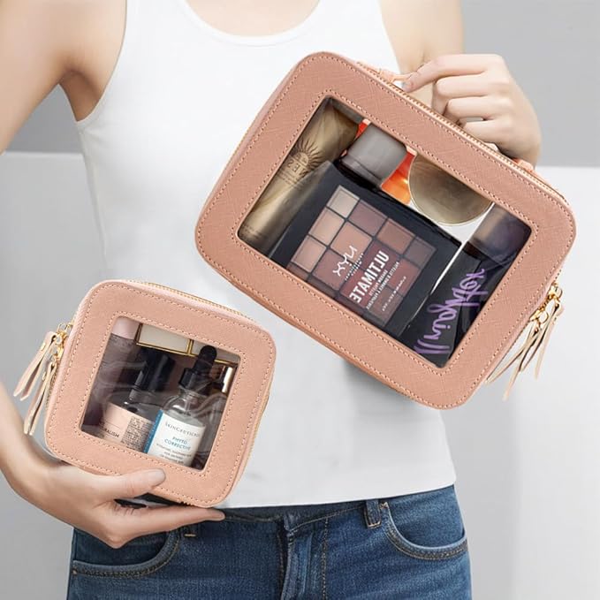 Travel Clear Makeup Bag Set, TSA Approved Cosmetic Bag Case with Zipper Portable Makeup Pouch Toiletry Bag Traveling Cosmetic Organizer Storage Bag Car Organizer Car Essentials
