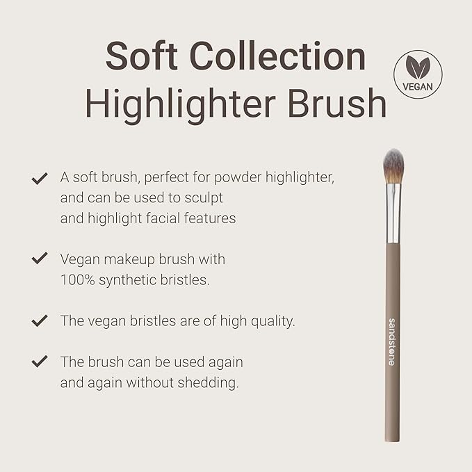Sandstone Scandinavia Highlighter Makeup Brush - Professional Vegan Ultra Soft Bristles - Cruelty Free Premium Quality for All Skin Types