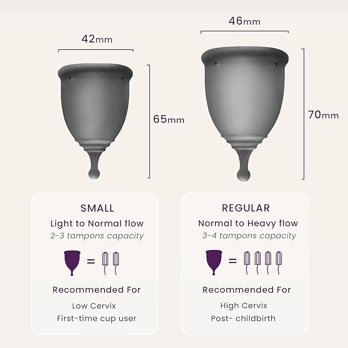 EcoBlossom Reusable Menstrual Cup and Case - The Most Reliable Medical Grade Silicone Period Cups - Comfortably use for 12 Hours (Large (Pack of 2), Gray Cup & Case)