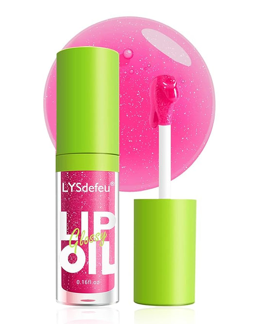 LYSdefeu Lip Oil Lip Glaze-1Pcs Big Brush Head Hydrating Pink Lip Glow Oil,Shiny Transparent Lip Gloss Plumping,Long Lasting Non-sticky Clear Glow Reviver Lip Care Oil,Christmas Lip Makeup Gift-03#
