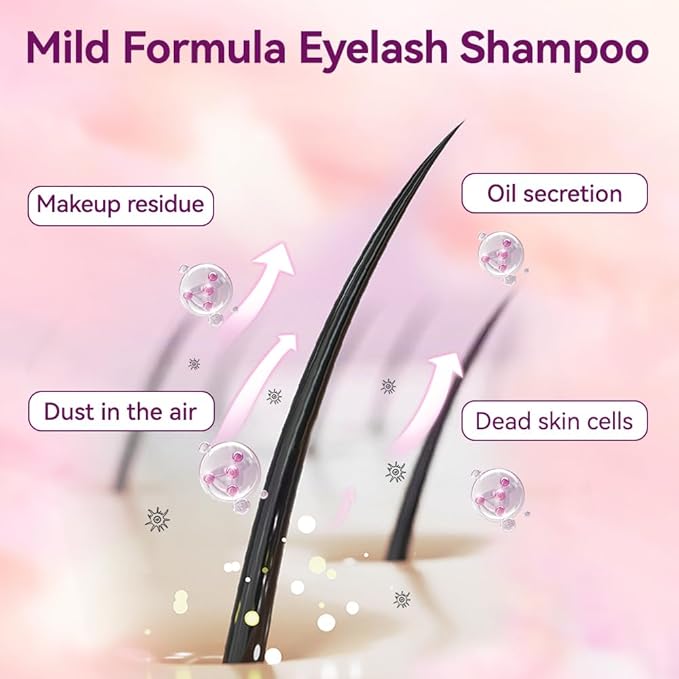 Lash Shampoo Kit, 2 fl.oz / 60ml Eyelash Cleanser, Eyelash Shampoo for Lash Extensions, Lash Cleaning Kit with Lash Fan Dryer, Eyelash Remover for Salon and Home Use